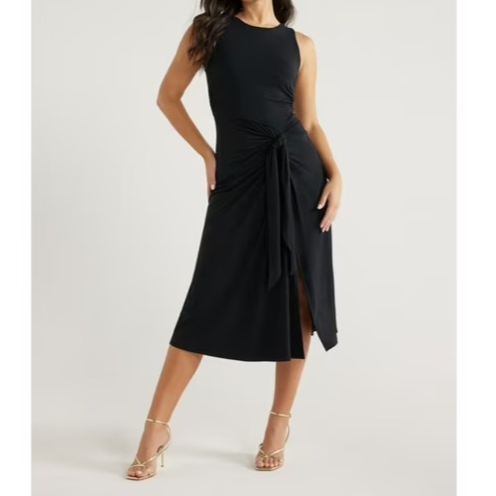 Sofia Jeans Womens Dress Size M Black Side Tie Tank  Rouching Midi Bodycon